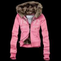 dames abercrombie fitch fur hooded outwear zip 1892 lichtrood Outlet Online b8d9t276